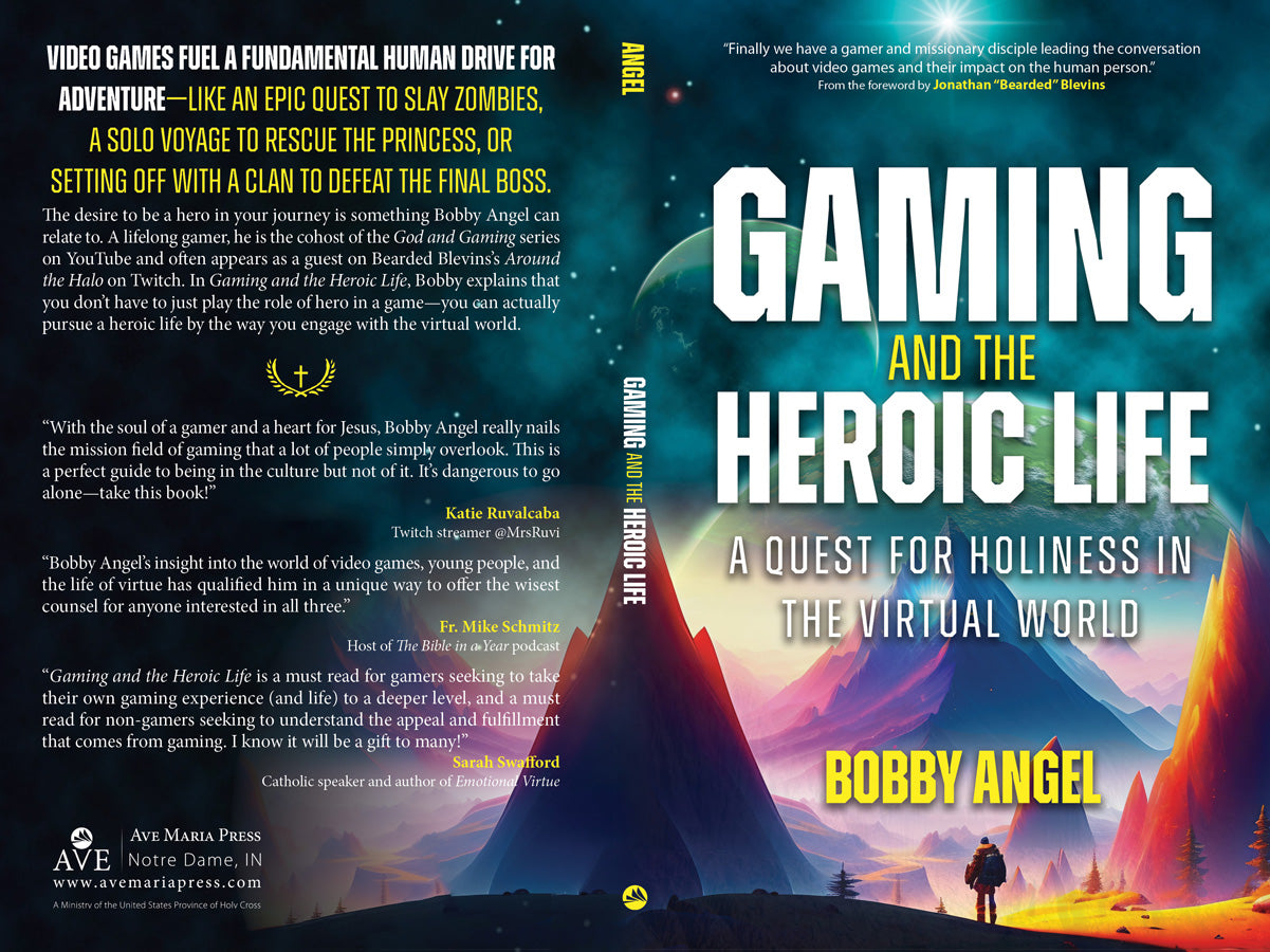 1-64680-249-7_cov.jpg,Full book cover of Gaming and the Heroic Life,Full book cover of Gaming and the Heroic Life: A Quest for Holiness in the Virtual World by Bobby Angel