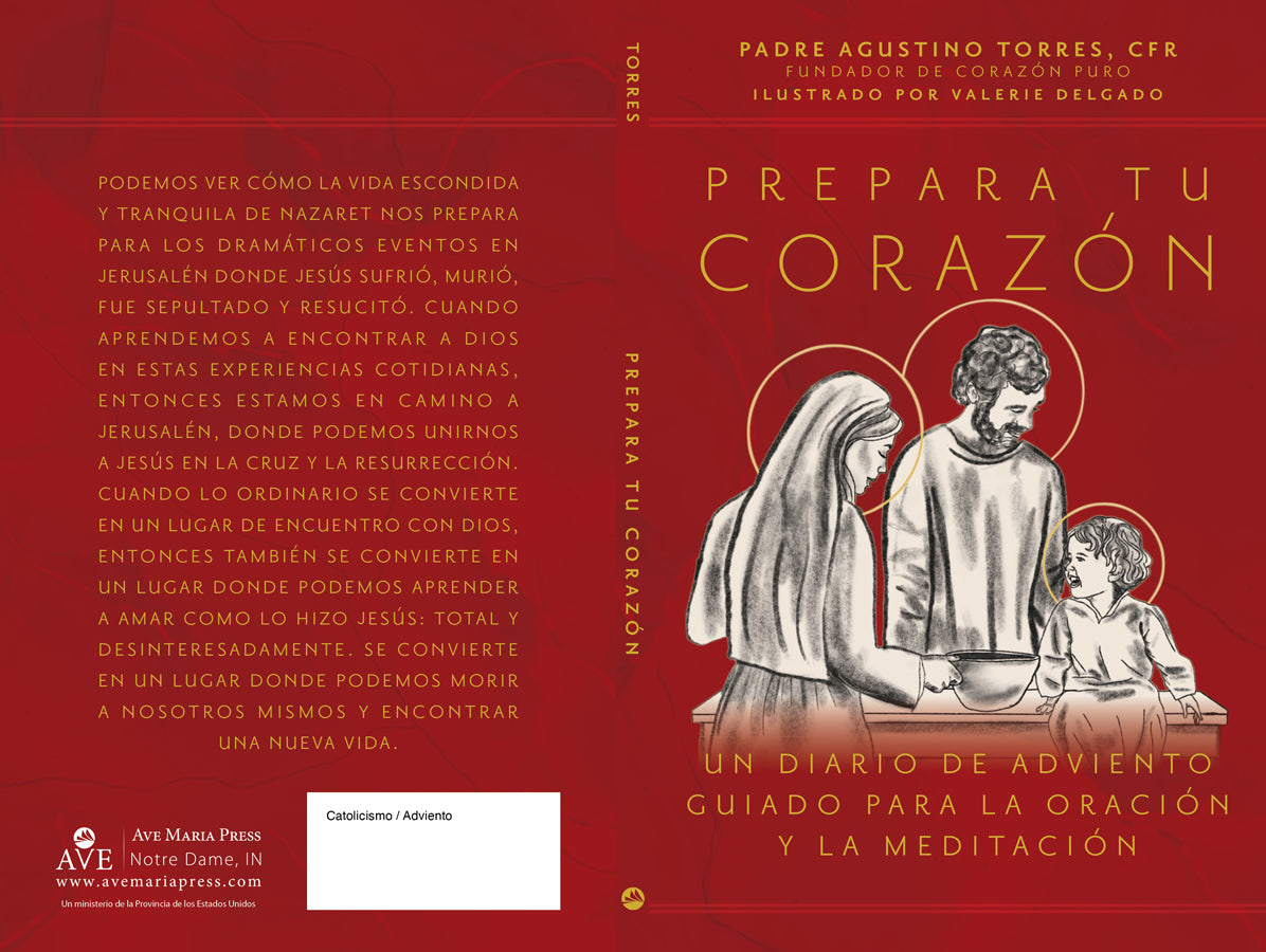 1-64680-295-0_cov.jpg,Full book cover of Prepara tu corazón,Full book cover of Prepara tu corazón: Un diario de Adviento guiado para la oración y la meditación by Fr. Agustino Torres, CFR, and llustrated by: Valerie Delgado